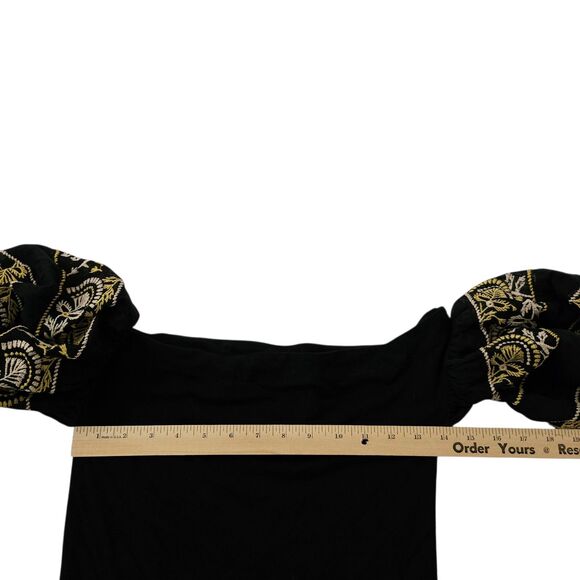 Free People Rock With It Top XS Black‎ Embroidered Off the Shoulder Boho Blouse - Picture 9 of 10